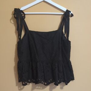 J. Crew Black Eyelet Tie Strap Blouse